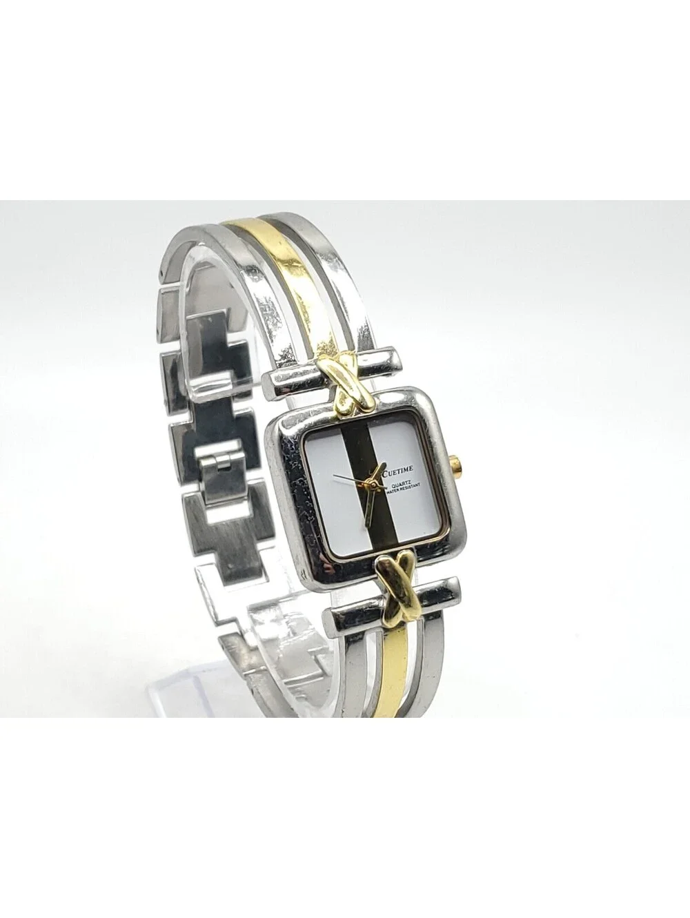Cuetime Quartz Watch Womens New Battery Two-Tone Square 24mm